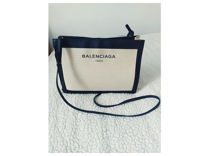 Borsa a tracolla Balenciaga in canvas Nero Bianco - vista 7