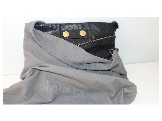 Pochette Alexander McQueen in pelle nera con stampa coccodrillo Nero - vista 11
