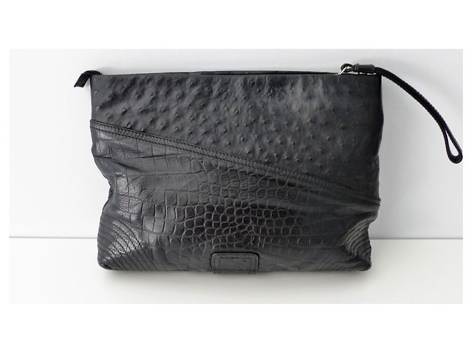 Pochette Alexander McQueen in pelle nera con stampa coccodrillo Nero - vista 2