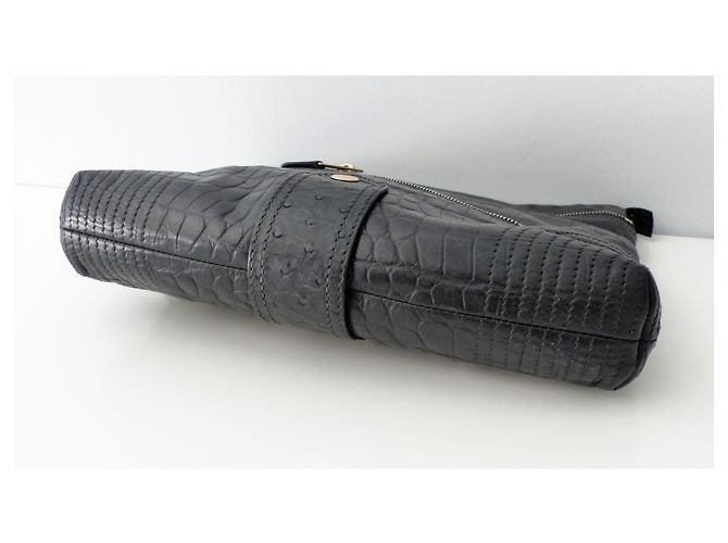 Pochette Alexander McQueen in pelle nera con stampa coccodrillo Nero - vista 5