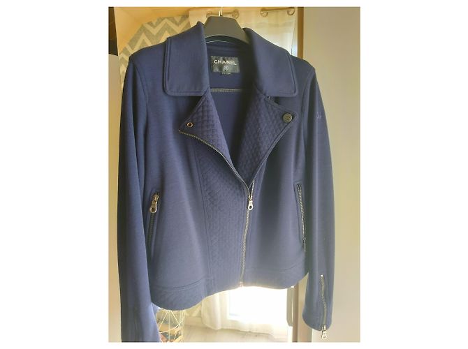Giacca Chanel Perfecto in cotone blu navy - vista 2