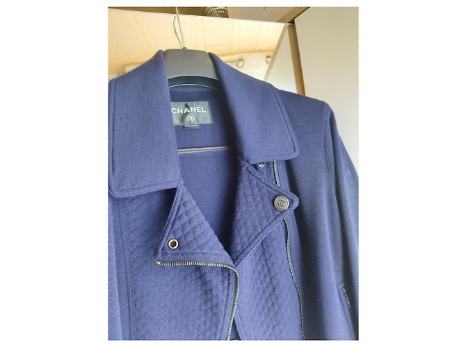 Giacca Chanel Perfecto in cotone blu navy - vista 4