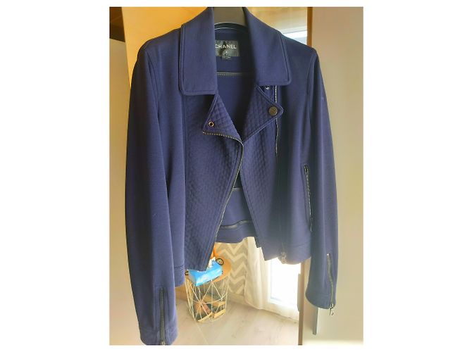Giacca Chanel Perfecto in cotone blu navy - vista 5