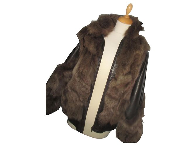 Autre Marque Giacca oversize in volpe e capretto marrone Marrone scuro - vista 2