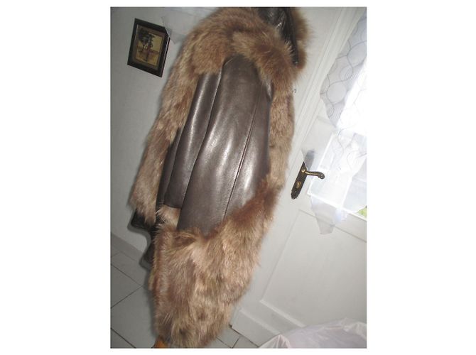 Autre Marque Giacca oversize in volpe e capretto marrone Marrone scuro - vista 3