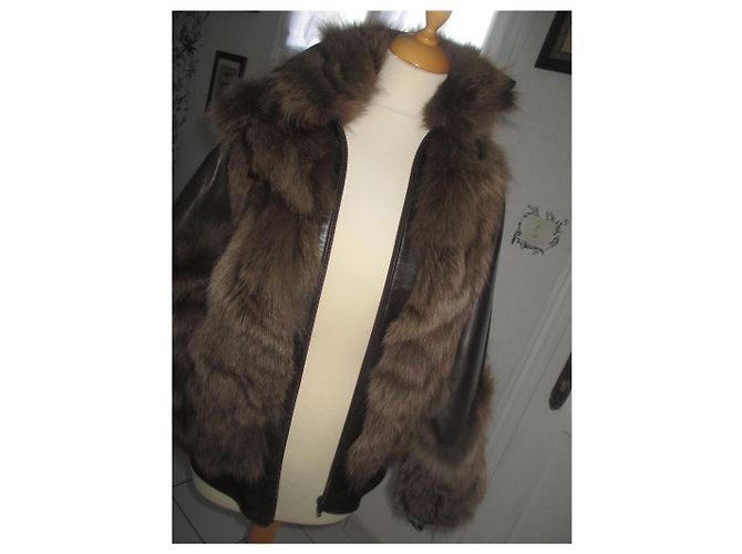 Autre Marque Giacca oversize in volpe e capretto marrone Marrone scuro - vista 4