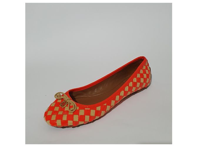 Sapatilhas de Balé Tory Burch Vermelhas de Couro e Tecido Vermelho - vista 3