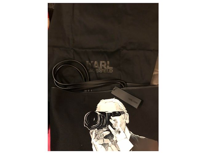 Borsa a mano Karl Lagerfeld Nera in Cotone e Pelle Vegan Nero - vista 6