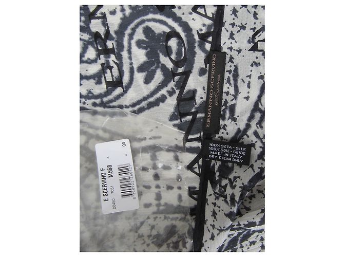 Sciarpa Ermanno Scervino in seta grigia con logo nero Grigio - vista 7