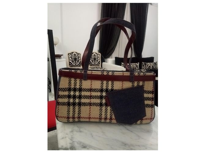 Borsa Burberry Baguette Beige Denim e Pelle Bordeaux - vista 10