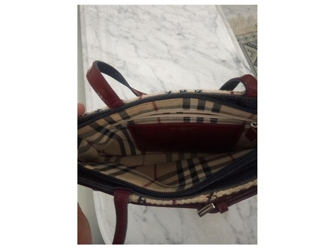 Borsa Burberry Baguette Beige Denim e Pelle Bordeaux - vista 2
