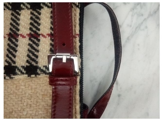 Borsa Burberry Baguette Beige Denim e Pelle Bordeaux - vista 4