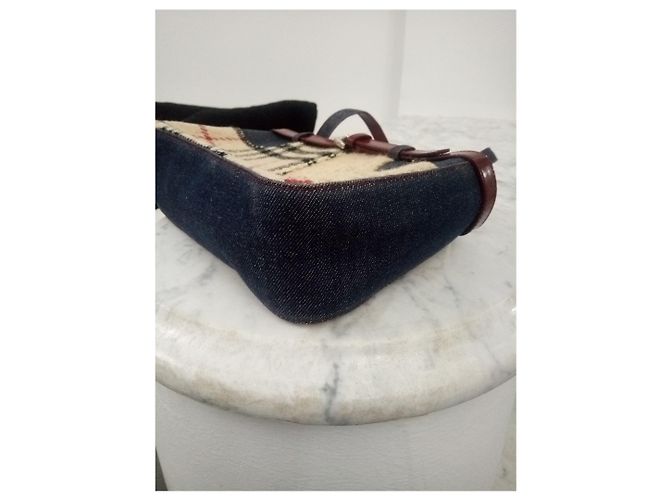 Borsa Burberry Baguette Beige Denim e Pelle Bordeaux - vista 5