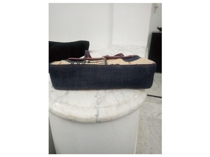 Borsa Burberry Baguette Beige Denim e Pelle Bordeaux - vista 6