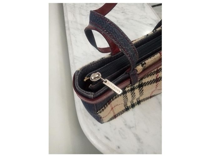 Borsa Burberry Baguette Beige Denim e Pelle Bordeaux - vista 7