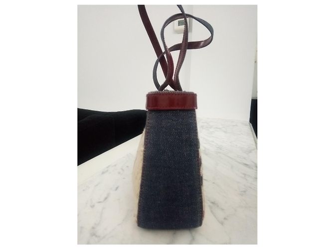 Borsa Burberry Baguette Beige Denim e Pelle Bordeaux - vista 8