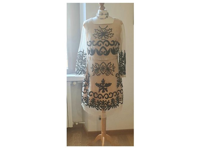 Autre Marque Almatrichi Blumen Tüll Kleid Weiß Beige - Ansicht 10