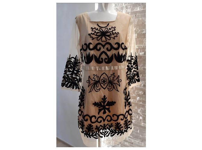 Autre Marque Almatrichi Blumen Tüll Kleid Weiß Beige - Ansicht 11