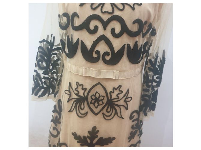 Autre Marque Almatrichi Blumen Tüll Kleid Weiß Beige - Ansicht 4