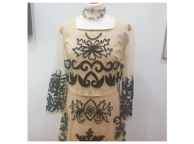 Autre Marque Almatrichi Blumen Tüll Kleid Weiß Beige - Ansicht 5