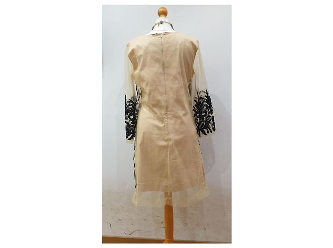 Autre Marque Almatrichi Blumen Tüll Kleid Weiß Beige - Ansicht 8