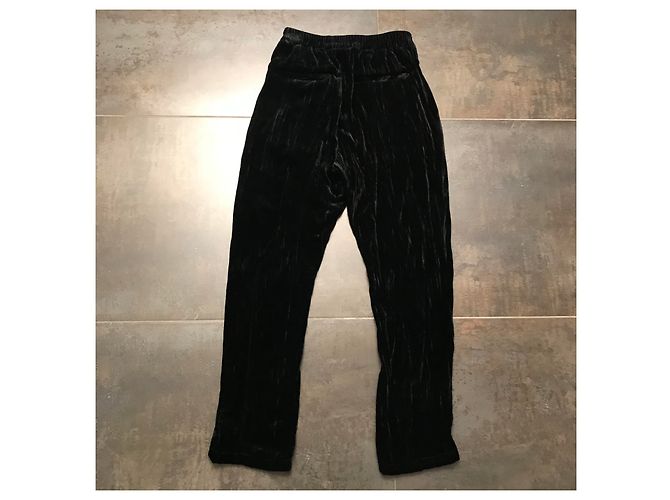 Pantalones Ann Demeulemeester Negros Efecto Terciopelo Martillado Seda Viscosa - vista 2