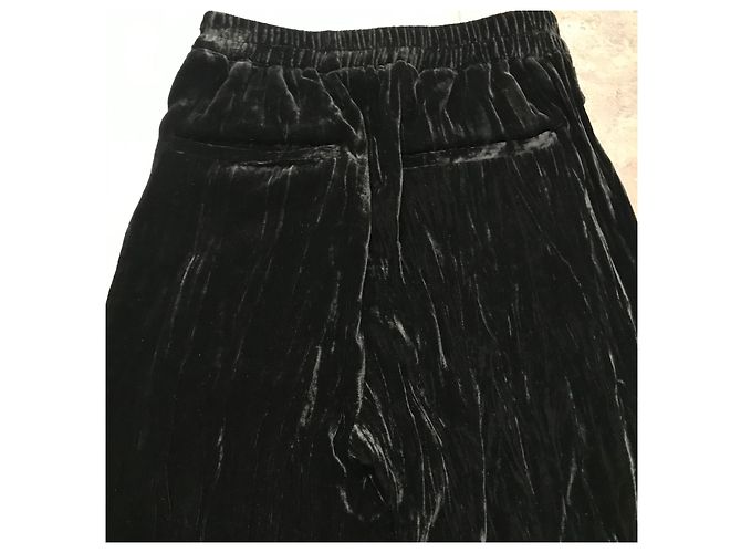 Pantalones Ann Demeulemeester Negros Efecto Terciopelo Martillado Seda Viscosa - vista 3