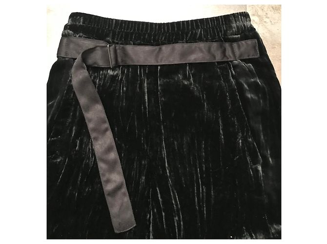 Pantalones Ann Demeulemeester Negros Efecto Terciopelo Martillado Seda Viscosa - vista 4