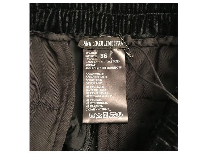 Pantalones Ann Demeulemeester Negros Efecto Terciopelo Martillado Seda Viscosa - vista 5