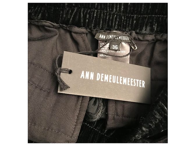 Pantalones Ann Demeulemeester Negros Efecto Terciopelo Martillado Seda Viscosa - vista 6