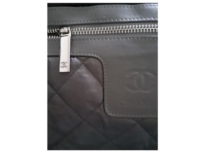 Bowling Borsa Chanel in poliestere nera e grigia Nero Grigio - vista 2
