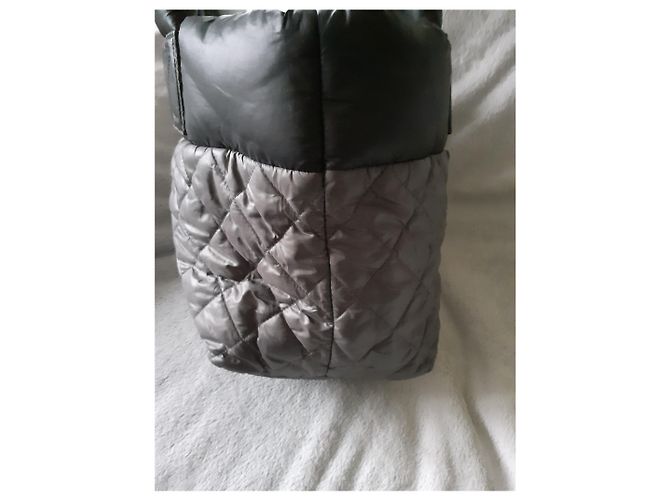Bowling Borsa Chanel in poliestere nera e grigia Nero Grigio - vista 4