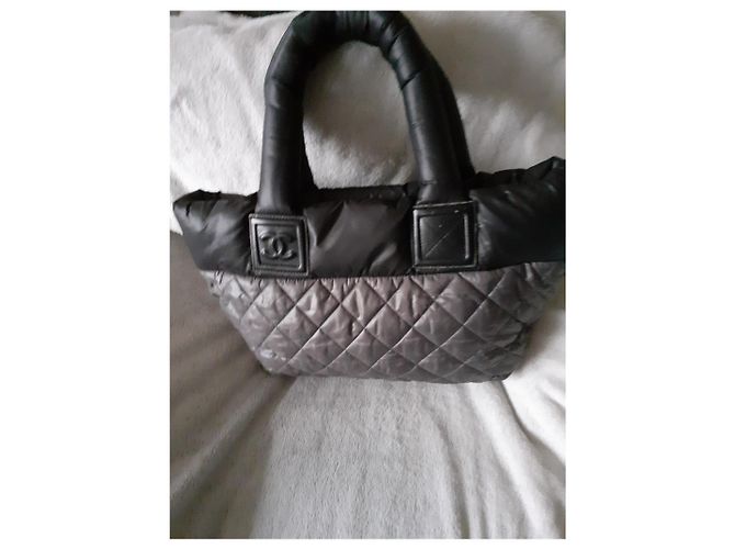 Bowling Borsa Chanel in poliestere nera e grigia Nero Grigio - vista 5