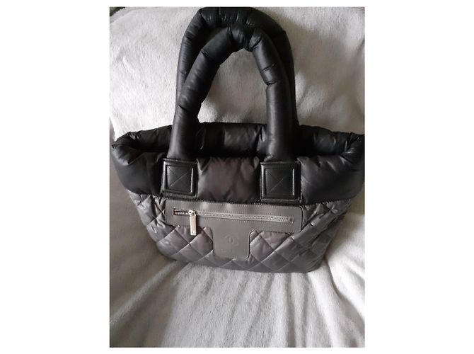 Bowling Borsa Chanel in poliestere nera e grigia Nero Grigio - vista 6