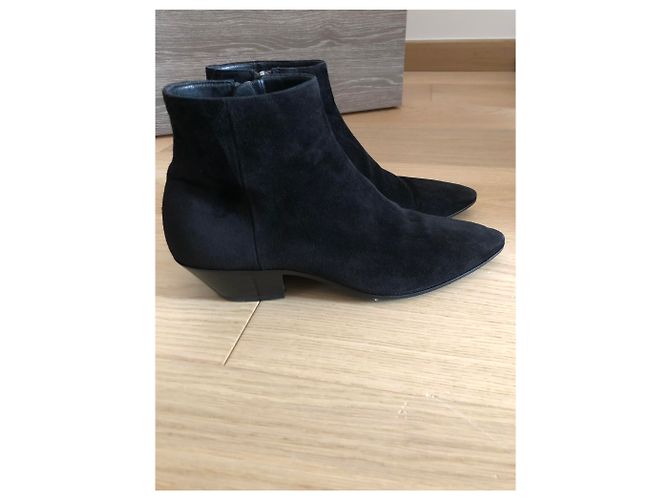 Stivaletti Saint Laurent T in camoscio nero - vista 3