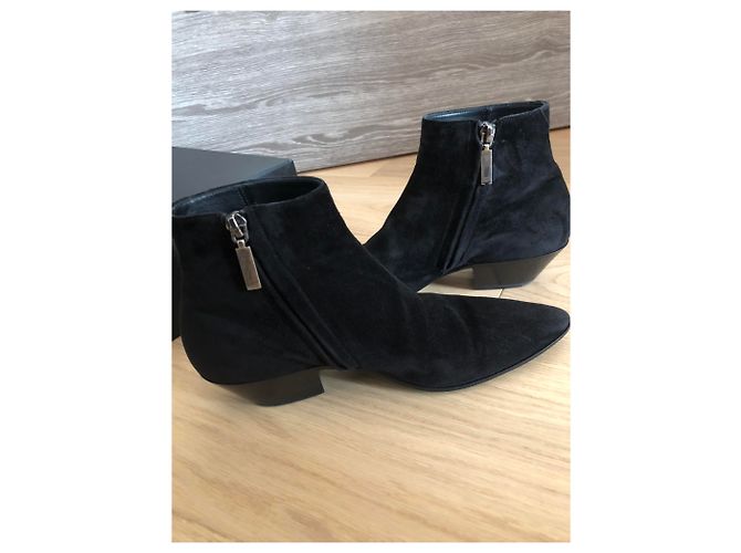Stivaletti Saint Laurent T in camoscio nero - vista 6