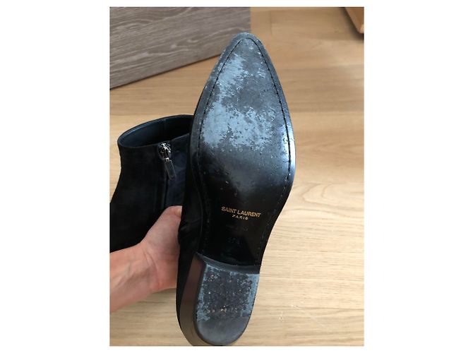 Stivaletti Saint Laurent T in camoscio nero - vista 7