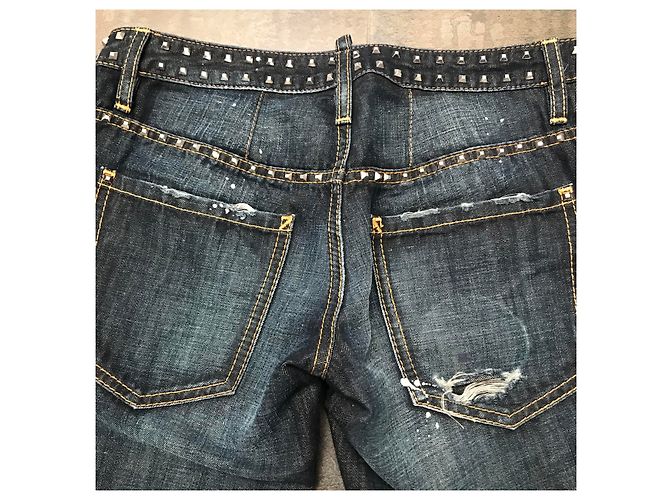 Jeans dritti Dsquared2 blu in cotone e lino - vista 4