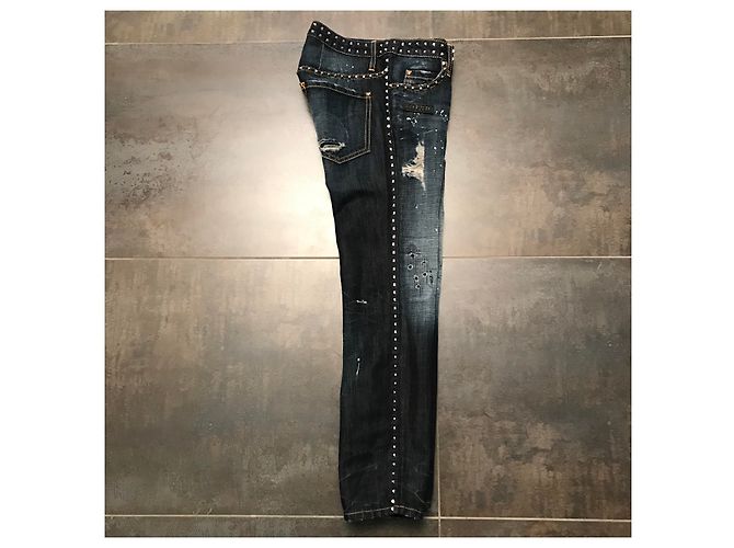Jeans dritti Dsquared2 blu in cotone e lino - vista 6