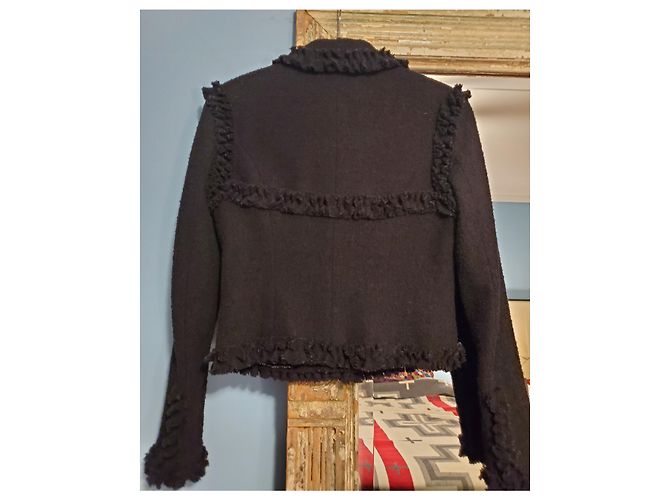 Chanel Little Black Wool Boucle Jacke mit Rüschen Schwarz - Ansicht 7