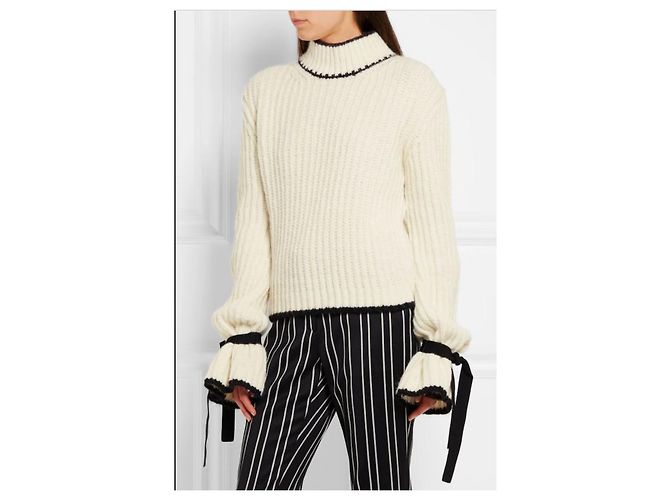 JW Anderson J.W.ANDERSON Unisex Alpaka Wolle Off-White mit schwarzen Manschettenbändern Übergroßer Rollkragenpullover Pullover Pullover - Ansicht 2