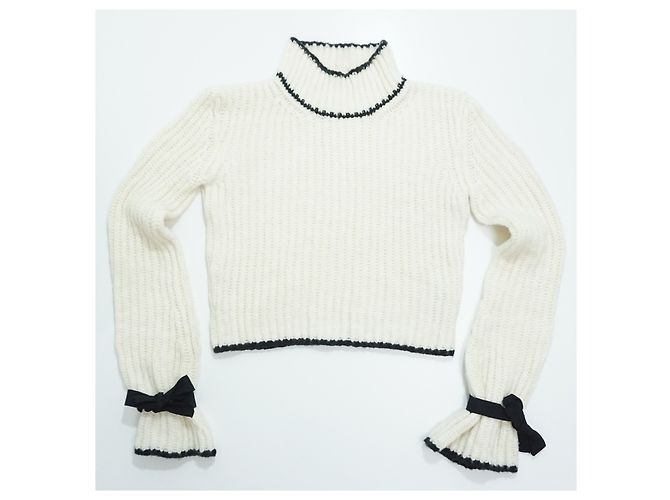 JW Anderson J.W.ANDERSON Unisex Alpaka Wolle Off-White mit schwarzen Manschettenbändern Übergroßer Rollkragenpullover Pullover Pullover - Ansicht 3