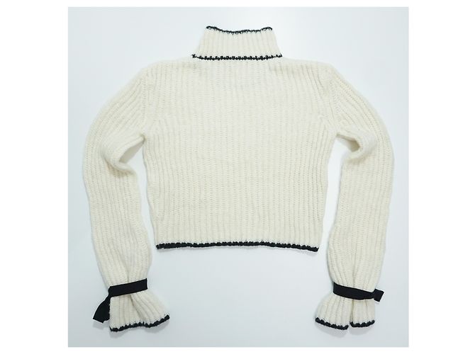 JW Anderson J.W.ANDERSON Unisex Alpaka Wolle Off-White mit schwarzen Manschettenbändern Übergroßer Rollkragenpullover Pullover Pullover - Ansicht 4