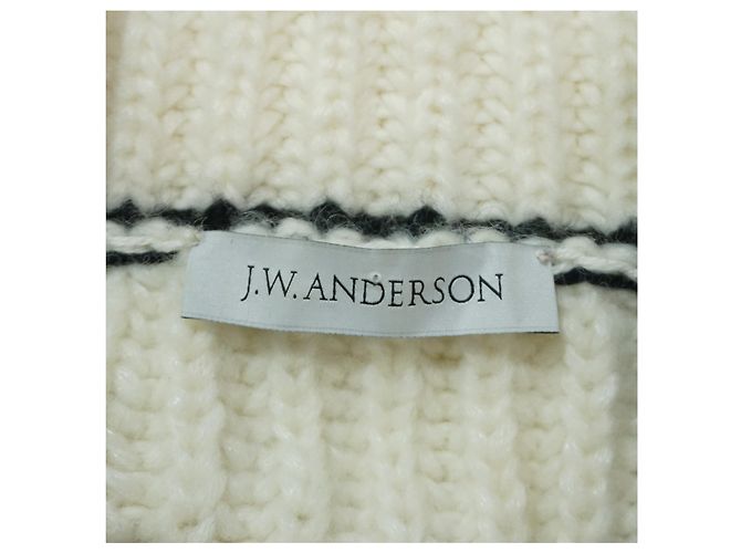 JW Anderson J.W.ANDERSON Unisex Alpaka Wolle Off-White mit schwarzen Manschettenbändern Übergroßer Rollkragenpullover Pullover Pullover - Ansicht 6
