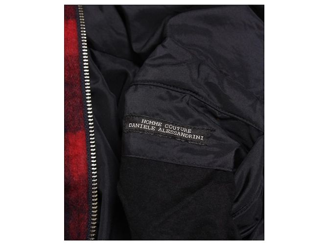 DANIELE ALESSANDRINI Reversible Wool Blend Check Plaid Red/Navy Blue Bomber Jacket Coat Black Dark red - view 3