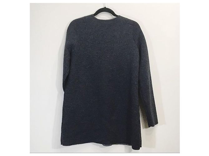 CATHERINE MALANDRINO Wollmischung auf Knopf Langstrick-Strickjacke mit 2 Fronttaschen Schwarz - Ansicht 2