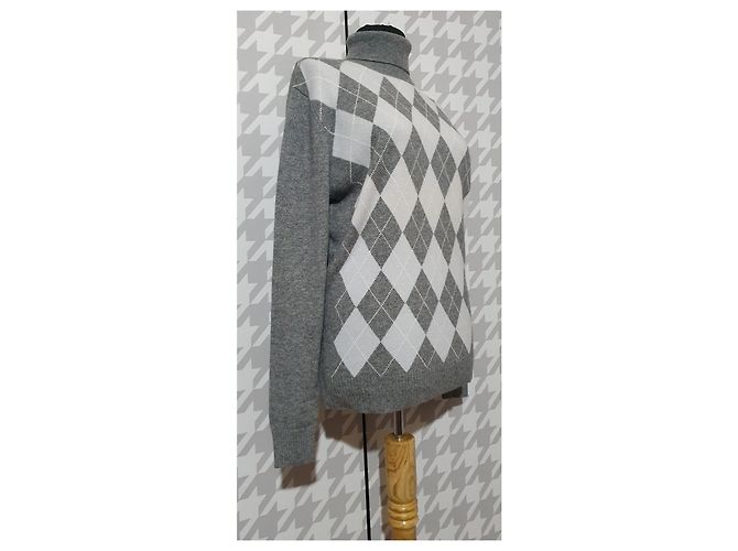 Autre Marque Grauer Kaschmir Polopullover mit Rautenmuster - Ansicht 2