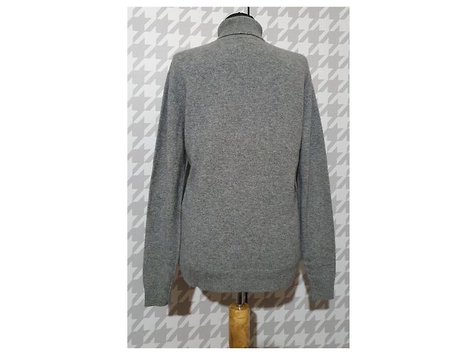 Autre Marque Grauer Kaschmir Polopullover mit Rautenmuster - Ansicht 3