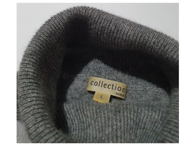 Autre Marque Grauer Kaschmir Polopullover mit Rautenmuster - Ansicht 4