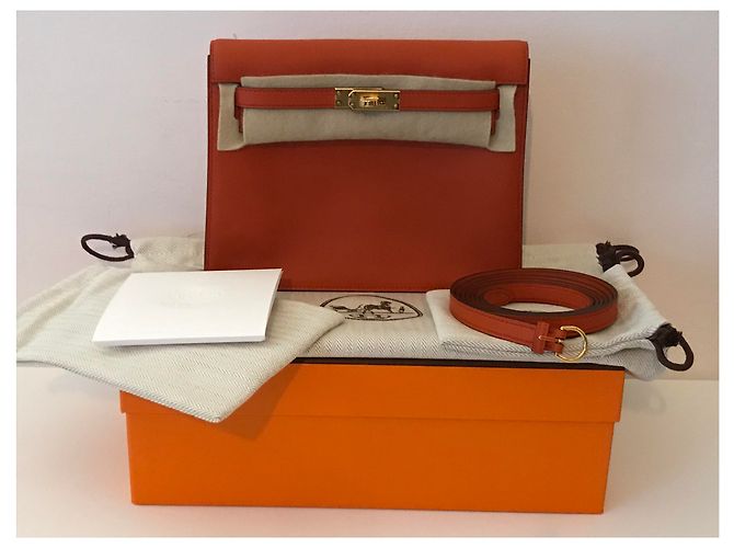 Hermès Kelly Danse II Terre Battue swift leather gold hardware Arancione - vista 14